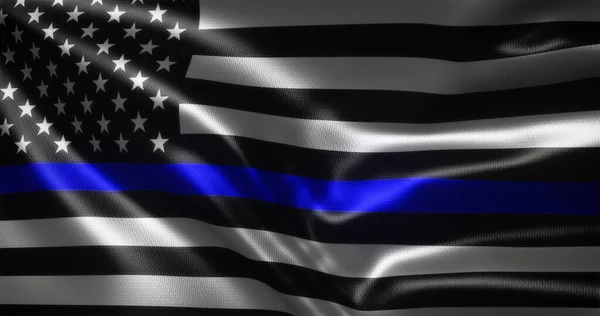 İnce Mavi Hat Bayrağı, Amerika Birleşik Devletleri bayrağı dalgalanan kıvrımlar, yakın görüş, 3D görüntüleme