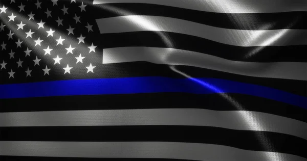 İnce Mavi Hat Bayrağı, Amerika Birleşik Devletleri bayrağı dalgalanan kıvrımlar, yakın görüş, 3D görüntüleme