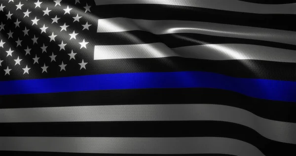 İnce Mavi Hat Bayrağı, Amerika Birleşik Devletleri bayrağı dalgalanan kıvrımlar, yakın görüş, 3D görüntüleme