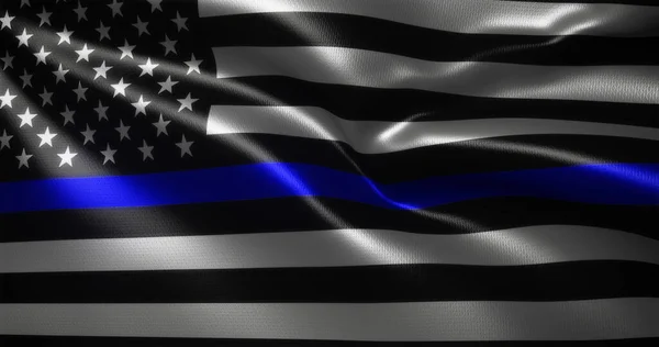İnce Mavi Hat Bayrağı, Amerika Birleşik Devletleri bayrağı dalgalanan kıvrımlar, yakın görüş, 3D görüntüleme