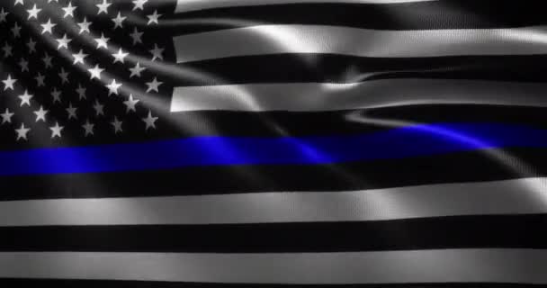 Thin Blue Line Flagge Flagge Der Vereinigten Staaten Von Amerika — Stockvideo