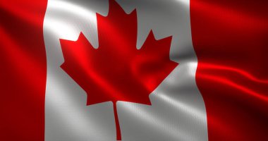 Kanada Bayrağı, dalgalı kıvrımlı Kanada bayrağı, yakın görüş, 3D görüntüleme