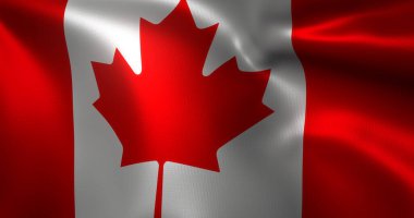 Kanada Bayrağı, dalgalı kıvrımlı Kanada bayrağı, yakın görüş, 3D görüntüleme