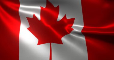 Kanada Bayrağı, dalgalı kıvrımlı Kanada bayrağı, yakın görüş, 3D görüntüleme