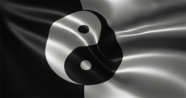 Yin Yang bayrağı, Çin YinYang bayrağı kıvrımlı, yakın görüş, 3D görüntüleme