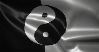 Yin Yang bayrağı, Çin YinYang bayrağı kıvrımlı, yakın görüş, 3D görüntüleme