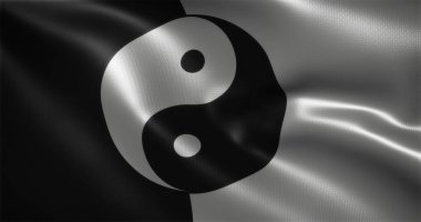 Yin Yang bayrağı, Çin YinYang bayrağı kıvrımlı, yakın görüş, 3D görüntüleme