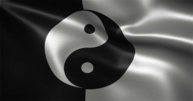 Yin Yang bayrağı, Çin YinYang bayrağı kıvrımlı, yakın görüş, 3D görüntüleme