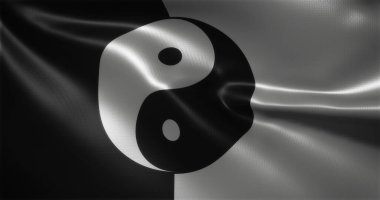 Yin Yang bayrağı, Çin YinYang bayrağı kıvrımlı, yakın görüş, 3D görüntüleme