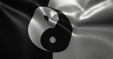 Yin Yang bayrağı, Çin YinYang bayrağı kıvrımlı, yakın görüş, 3D görüntüleme