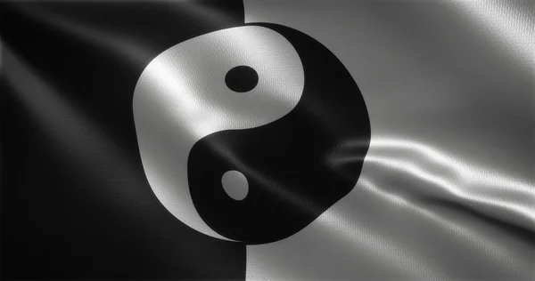 Yin Yang bayrağı, Çin YinYang bayrağı kıvrımlı, yakın görüş, 3D görüntüleme