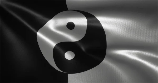 Yin Yang Flag Chinese Yinyang Flag Waving Folds Close View — Stock Photo, Image