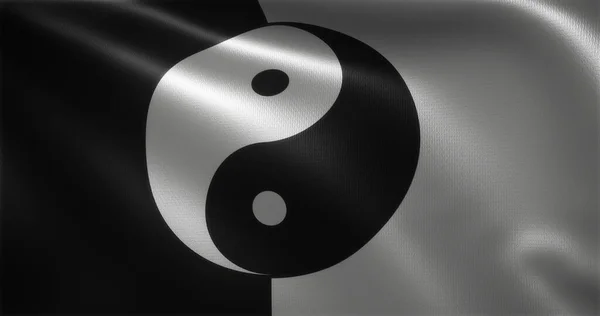 Bandiera Yin Yang Bandiera Yinyang Cinese Con Pieghe Sventolate Vista — Foto Stock