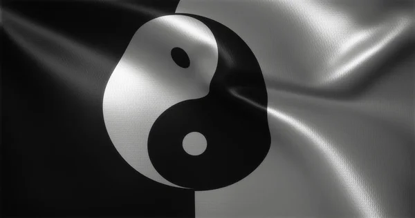 Yin Yang bayrağı, Çin YinYang bayrağı kıvrımlı, yakın görüş, 3D görüntüleme