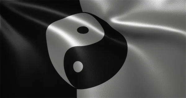 Yin Yang Flag Chinese Yinyang Flag Waving Folds Close View — Stock Photo, Image