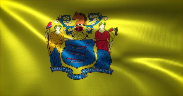 美利坚合众国新泽西州旗 挥动折叠 3D渲染 — 图库照片