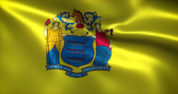 美利坚合众国新泽西州旗 挥动折叠 3D渲染 — 图库照片