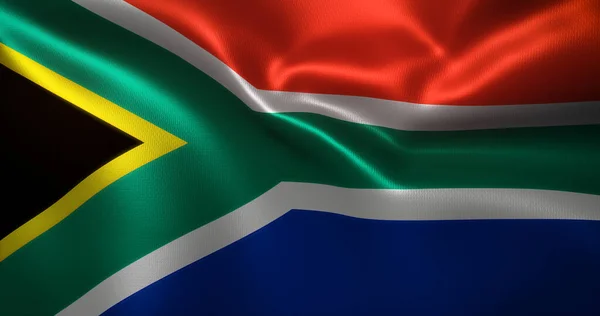 Güney Afrika Bayrağı, dalgalı kıvrımlı Güney Afrika bayrağı, yakın görüş, 3D görüntüleme