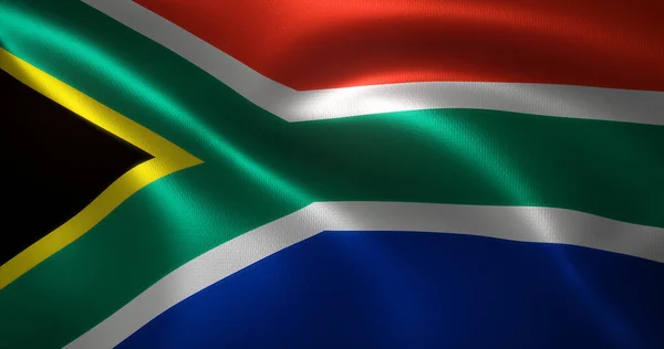 Güney Afrika Bayrağı, dalgalı kıvrımlı Güney Afrika bayrağı, yakın görüş, 3D görüntüleme
