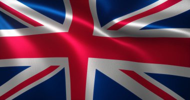 Birleşik Krallık Bayrağı, Amerika Birleşik Devletleri bayrağı dalgalanan kıvrımlar, yakın görüş, 3D görüntüleme
