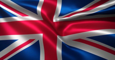 Birleşik Krallık Bayrağı, Amerika Birleşik Devletleri bayrağı dalgalanan kıvrımlar, yakın görüş, 3D görüntüleme