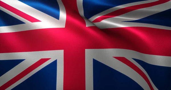 Birleşik Krallık Bayrağı, Amerika Birleşik Devletleri bayrağı dalgalanan kıvrımlar, yakın görüş, 3D görüntüleme