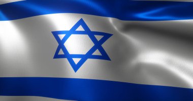 Israel Flag with waving folds, close up view, 3D rendering clipart