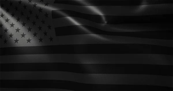 Tüm siyah Amerikan bayrağı, tüm siyah Amerikan bayrağı dalgalanan kıvrımlar, yakın görüş, 3D görüntüleme