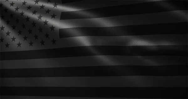 Tüm siyah Amerikan bayrağı, tüm siyah Amerikan bayrağı dalgalanan kıvrımlar, yakın görüş, 3D görüntüleme
