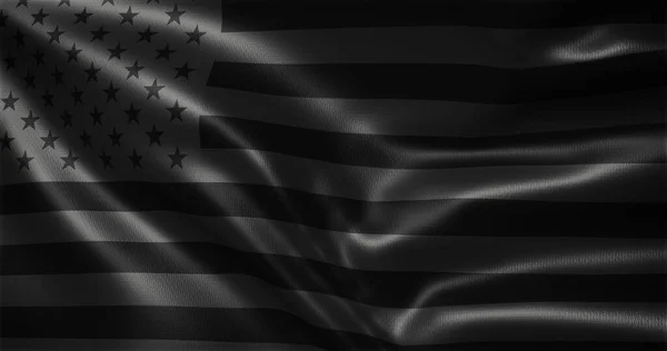 Tüm siyah Amerikan bayrağı, tüm siyah Amerikan bayrağı dalgalanan kıvrımlar, yakın görüş, 3D görüntüleme