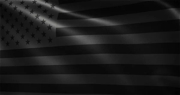 All black American Flag, All black USA flag with waving folds, close up view, 3D rendering