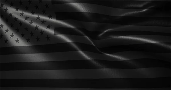 全黑美国国旗 全黑美国国旗与挥动折叠 3D渲染 — 图库照片