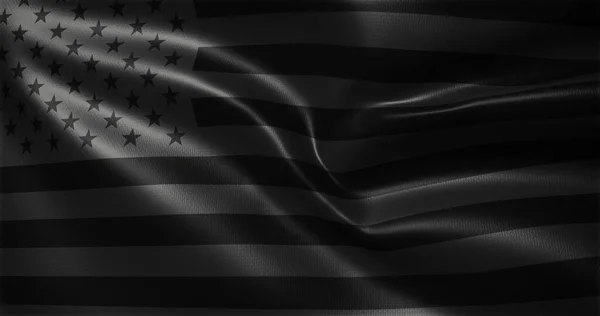 すべての黒いアメリカの旗 すべての黒いアメリカの旗は 折り目を振って ビューを閉じ 3Dレンダリング — ストック写真