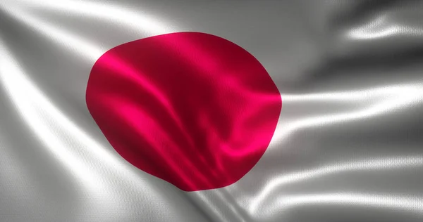 Japan Flag, Japanese flag with waving folds, close up view, 3D rendering