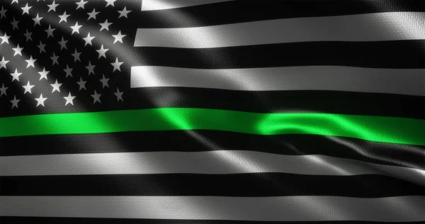 Vékony Zöld Vonal Zászló Amerikai Egyesült Államok Zászló Hullámzó Redők — Stock Fotó
