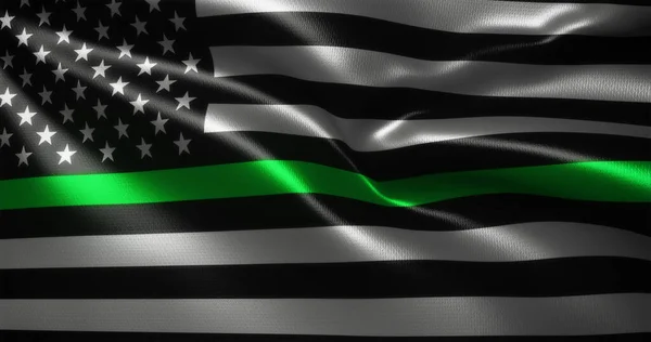 Thin Green Line Flag United States America Flag Waving Folds — Stock Photo, Image