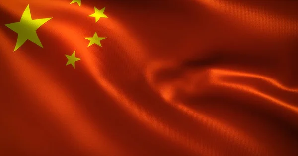 Китай Китайский Флаг Восковыми Складками Крупный План Рендеринг — стоковое фото