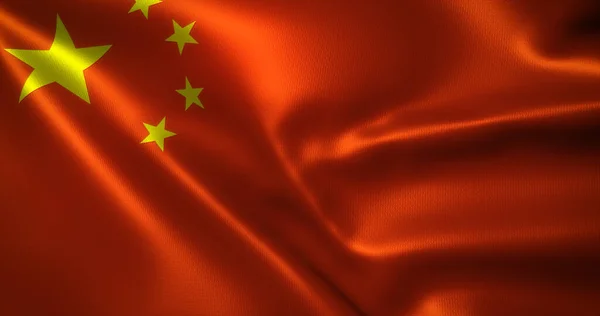 Китай Китайский Флаг Восковыми Складками Крупный План Рендеринг — стоковое фото