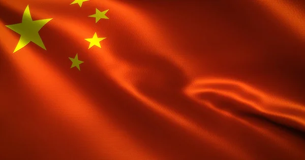 Çin Bayrağı Dalgalı Kıvrımlı Çin Bayrağı Yakın Görüş Görüntüleme — Stok fotoğraf