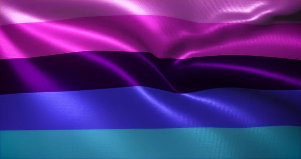 Omni Bayrağı, Omnisexual Gurur Bayrağı, el sallayan kıvrımlar, yakın görünüm, 3D görüntüleme