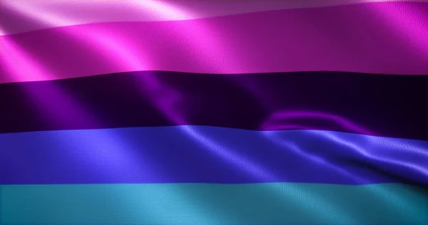 Omni Bayrağı, Omnisexual Gurur Bayrağı, el sallayan kıvrımlar, yakın görünüm, 3D görüntüleme