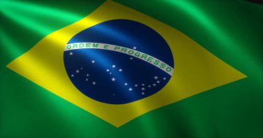 Brezilya Bayrağı, sallanan kıvrımlı Brezilya Bayrağı, yakın görüş, 3D görüntüleme