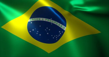 Brezilya Bayrağı, sallanan kıvrımlı Brezilya Bayrağı, yakın görüş, 3D görüntüleme