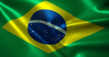 Brezilya Bayrağı, sallanan kıvrımlı Brezilya Bayrağı, yakın görüş, 3D görüntüleme
