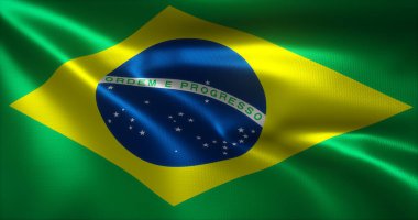 Brezilya Bayrağı, sallanan kıvrımlı Brezilya Bayrağı, yakın görüş, 3D görüntüleme