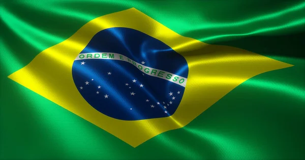 Brazil Flag Brazilian Flag Waving Folds Close View Rendering — Stock Photo, Image