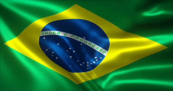 Brazílie Vlajka Brazilská Vlajka Vlnícími Záhyby Zblízka Pohled Vykreslování — Stock fotografie