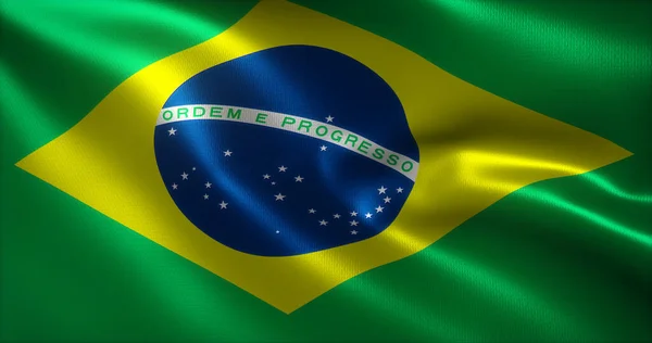 Brezilya Bayrağı, sallanan kıvrımlı Brezilya Bayrağı, yakın görüş, 3D görüntüleme