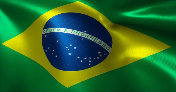 Brazil Flag Brazilian Flag Waving Folds Close View Rendering — Stock Photo, Image