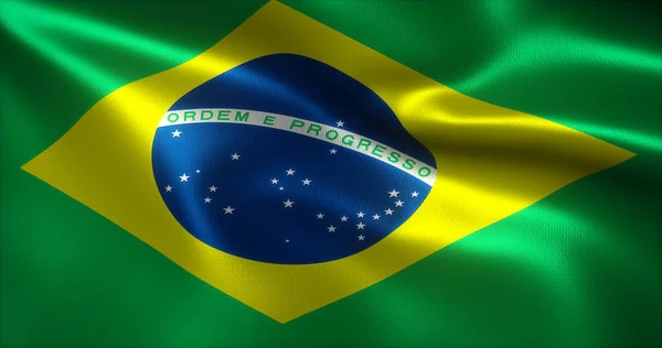 Brazil Flag Brazil Flag Waving Folds Close View Rendering — стокове фото